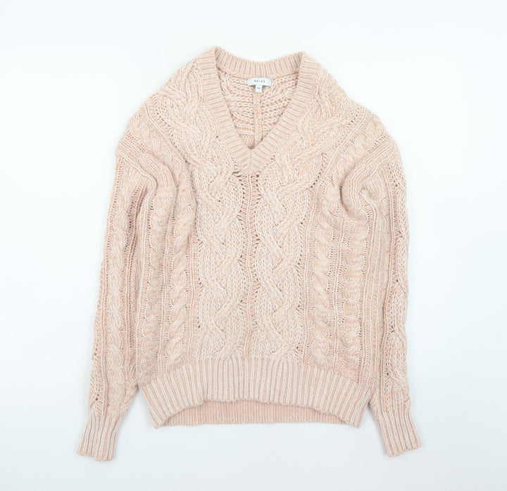 Reiss Women’s Beige Cable-Knit V-Neck Wool Blend Jumper XS