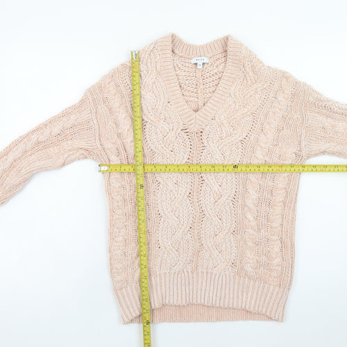 Reiss Women’s Beige Cable-Knit V-Neck Wool Blend Jumper XS