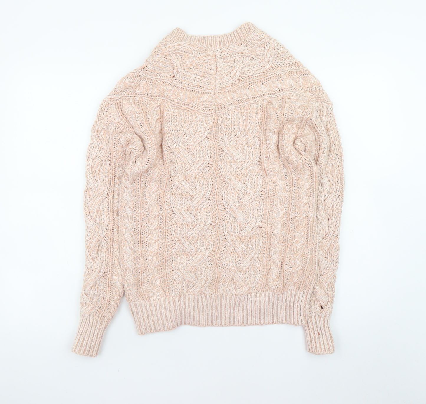 Reiss Women’s Beige Cable-Knit V-Neck Wool Blend Jumper XS