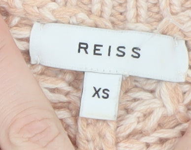 Reiss Women’s Beige Cable-Knit V-Neck Wool Blend Jumper XS
