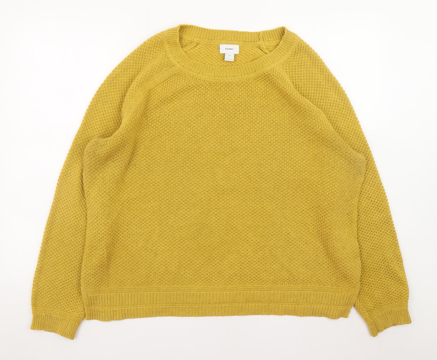 Old Navy Men's Yellow 2XL Chunky Knit Cotton Pullover Jumper