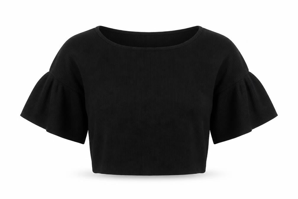 GAP Women’s Black Petite S Cropped Bell Sleeve Blouse