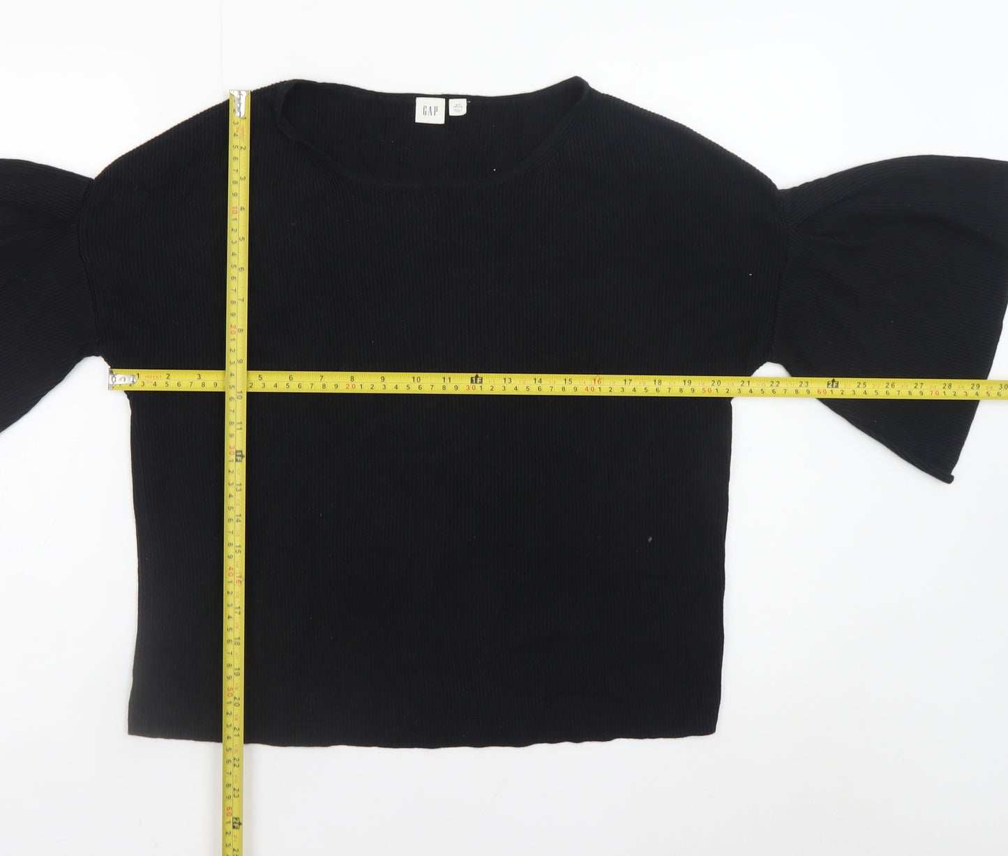 GAP Women’s Black Petite S Cropped Bell Sleeve Blouse