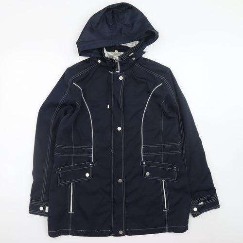 Anna Rose Women's Blue Waterproof Hooded Mid-Length Rain Coat Jacket Size S