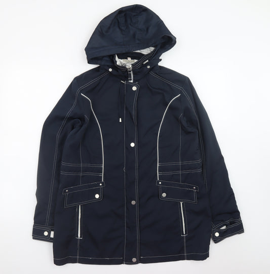 Anna Rose Women's Blue Waterproof Hooded Mid-Length Rain Coat Jacket Size S