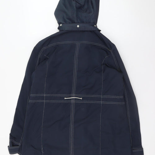 Anna Rose Women's Blue Waterproof Hooded Mid-Length Rain Coat Jacket Size S