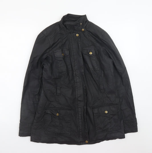 M&Co Women Black Size 10 Waxed Lightweight Utility Jacket