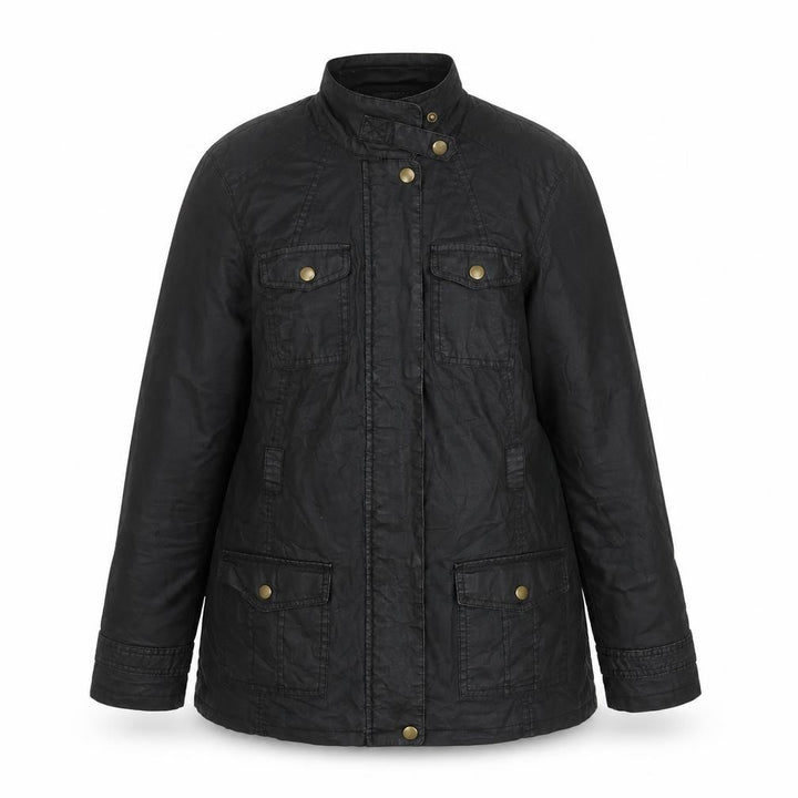 M&Co Women Black Size 10 Waxed Lightweight Utility Jacket