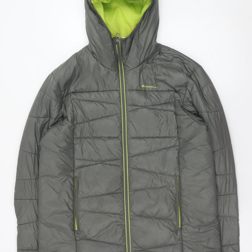 Quechua Men’s Grey XL Hooded Puffer Jacket Lightweight Outdoor