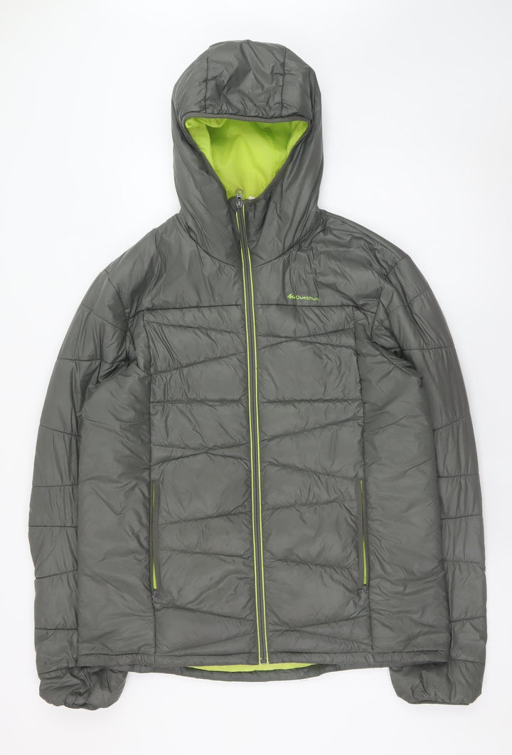 Quechua Men’s Grey XL Hooded Puffer Jacket Lightweight Outdoor