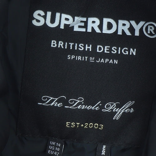 Superdry Women's Black Long Puffer Coat UK 14 Winter Insulated