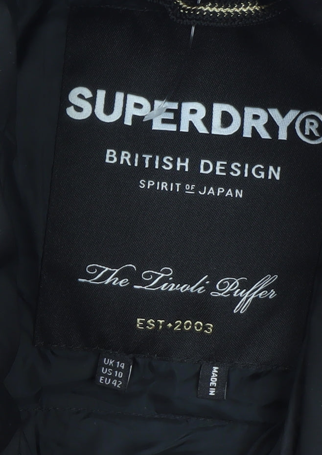 Superdry Women's Black Long Puffer Coat UK 14 Winter Insulated