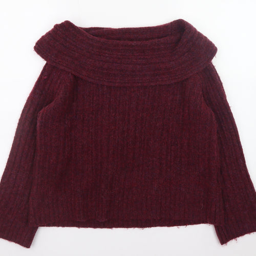 Urban Outfitters Women Burgundy Off Shoulder Ribbed Knit Jumper Size M