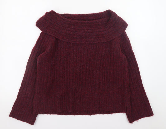 Urban Outfitters Women Burgundy Off Shoulder Ribbed Knit Jumper Size M