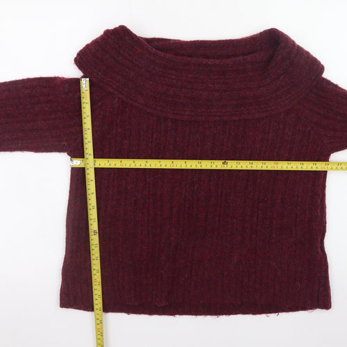 Urban Outfitters Women Burgundy Off Shoulder Ribbed Knit Jumper Size M