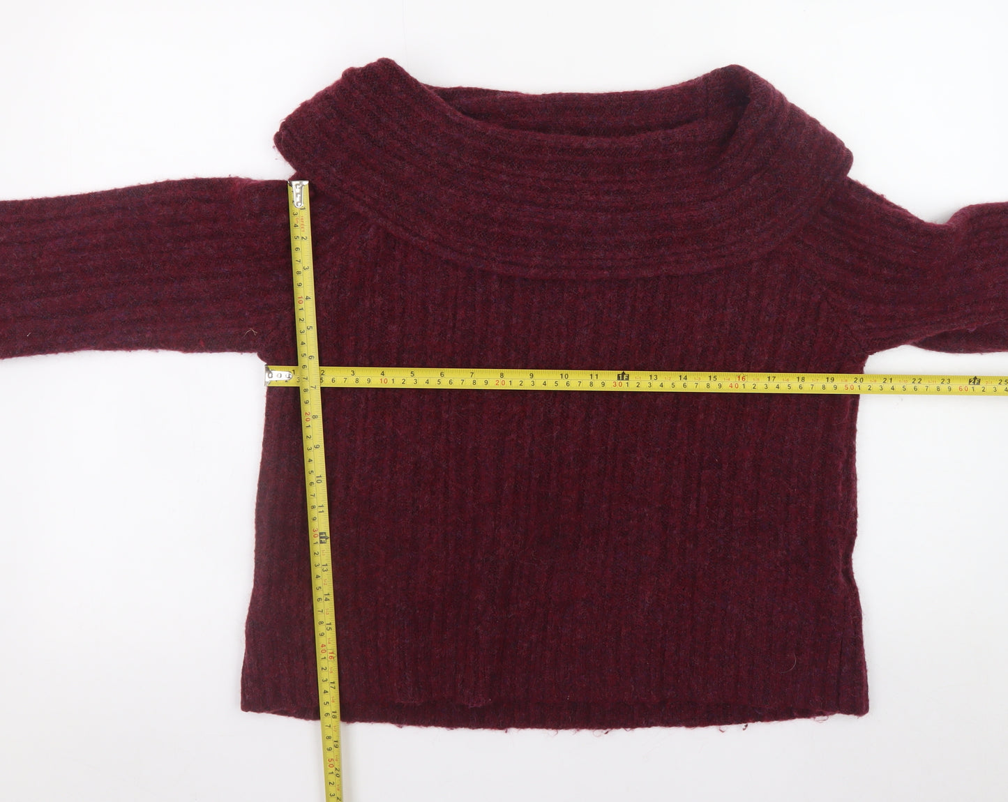 Urban Outfitters Women Burgundy Off Shoulder Ribbed Knit Jumper Size M