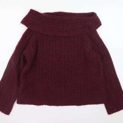 Urban Outfitters Women Burgundy Off Shoulder Ribbed Knit Jumper Size M