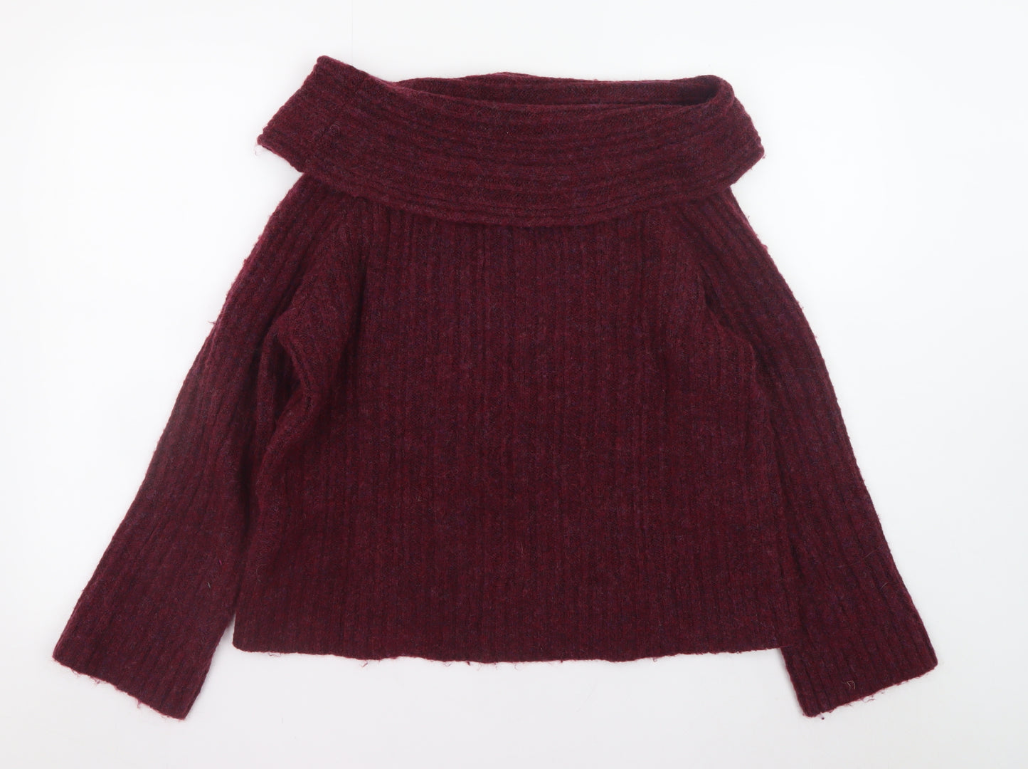 Urban Outfitters Women Burgundy Off Shoulder Ribbed Knit Jumper Size M