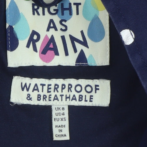 Joules Womens Blue Polka Dot Waterproof Rain Coat Jacket UK 8