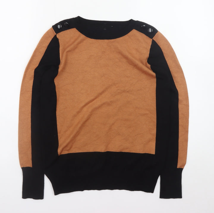 Wallis Womens Brown Black Boat Neck Button Detail Jumper Size 10