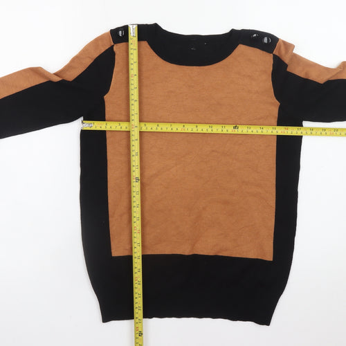 Wallis Womens Brown Black Boat Neck Button Detail Jumper Size 10