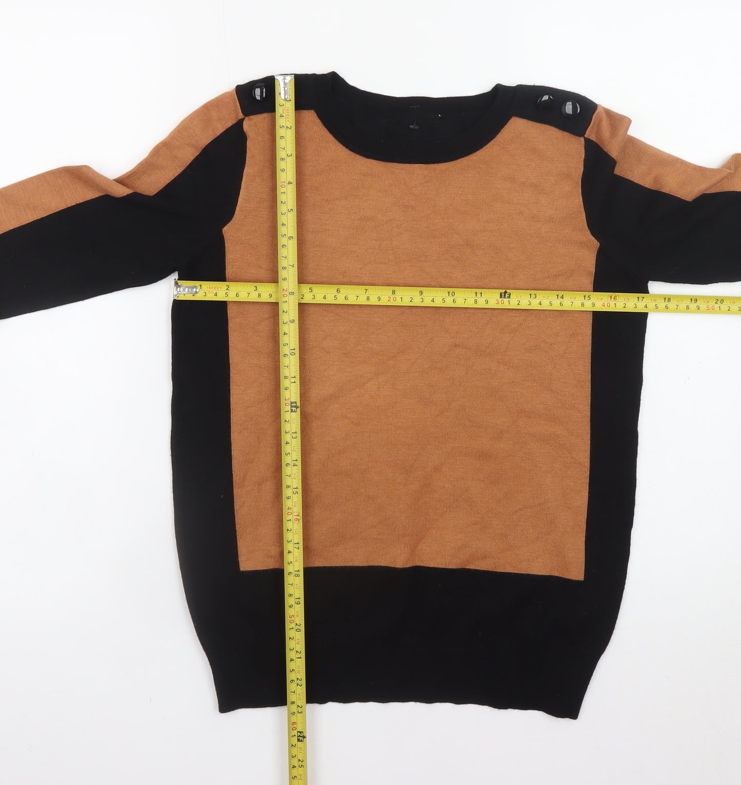 Wallis Womens Brown Black Boat Neck Button Detail Jumper Size 10