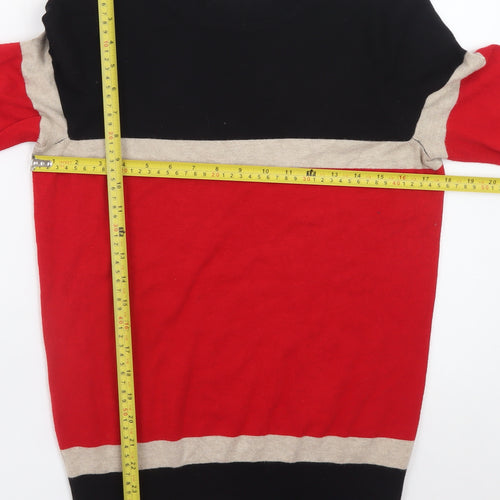 Wallis Women’s Black Red Beige Striped Zip Shoulder Pullover Jumper Size 12