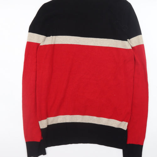Wallis Women’s Black Red Beige Striped Zip Shoulder Pullover Jumper Size 12
