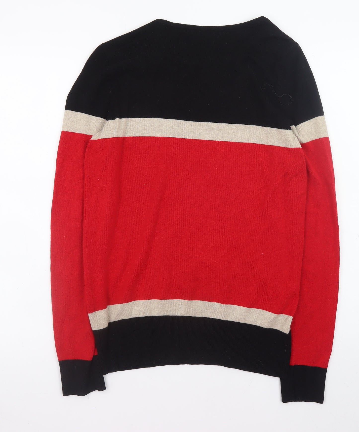 Wallis Women’s Black Red Beige Striped Zip Shoulder Pullover Jumper Size 12