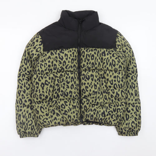 ONLY Girls Green Leopard Print Puffer Jacket 12 Years Winter Coat