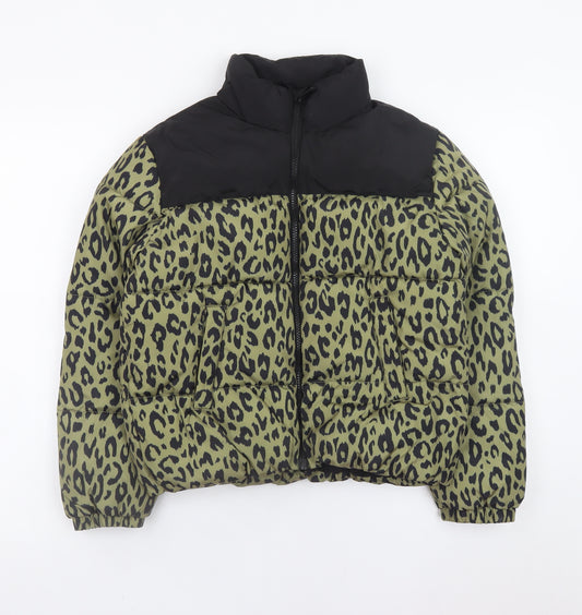 ONLY Girls Green Leopard Print Puffer Jacket 12 Years Winter Coat