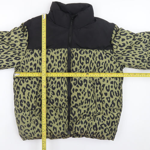 ONLY Girls Green Leopard Print Puffer Jacket 12 Years Winter Coat