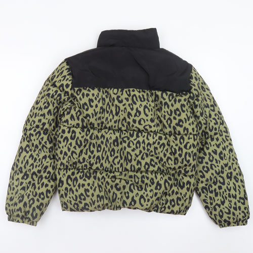 ONLY Girls Green Leopard Print Puffer Jacket 12 Years Winter Coat