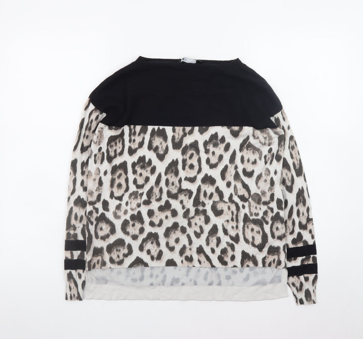 Karen Millen Women's Multicoloured Leopard Print Boat Neck Jumper Size 10