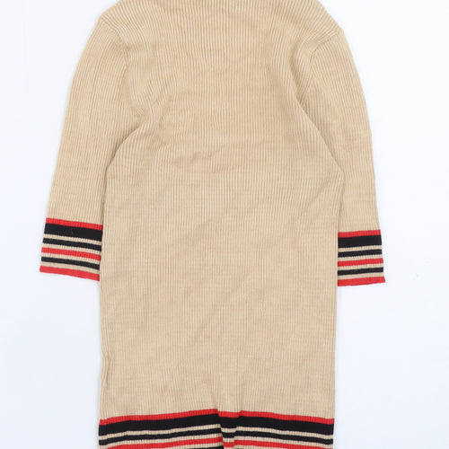 Oasis Women Beige Stripe Trim Scoop Neck Ribbed Knit Jumper Size S