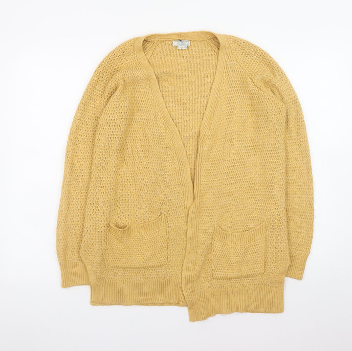 Fat Face Women Yellow Cotton Knit Long Cardigan Size 6