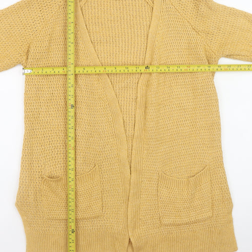 Fat Face Women Yellow Cotton Knit Long Cardigan Size 6