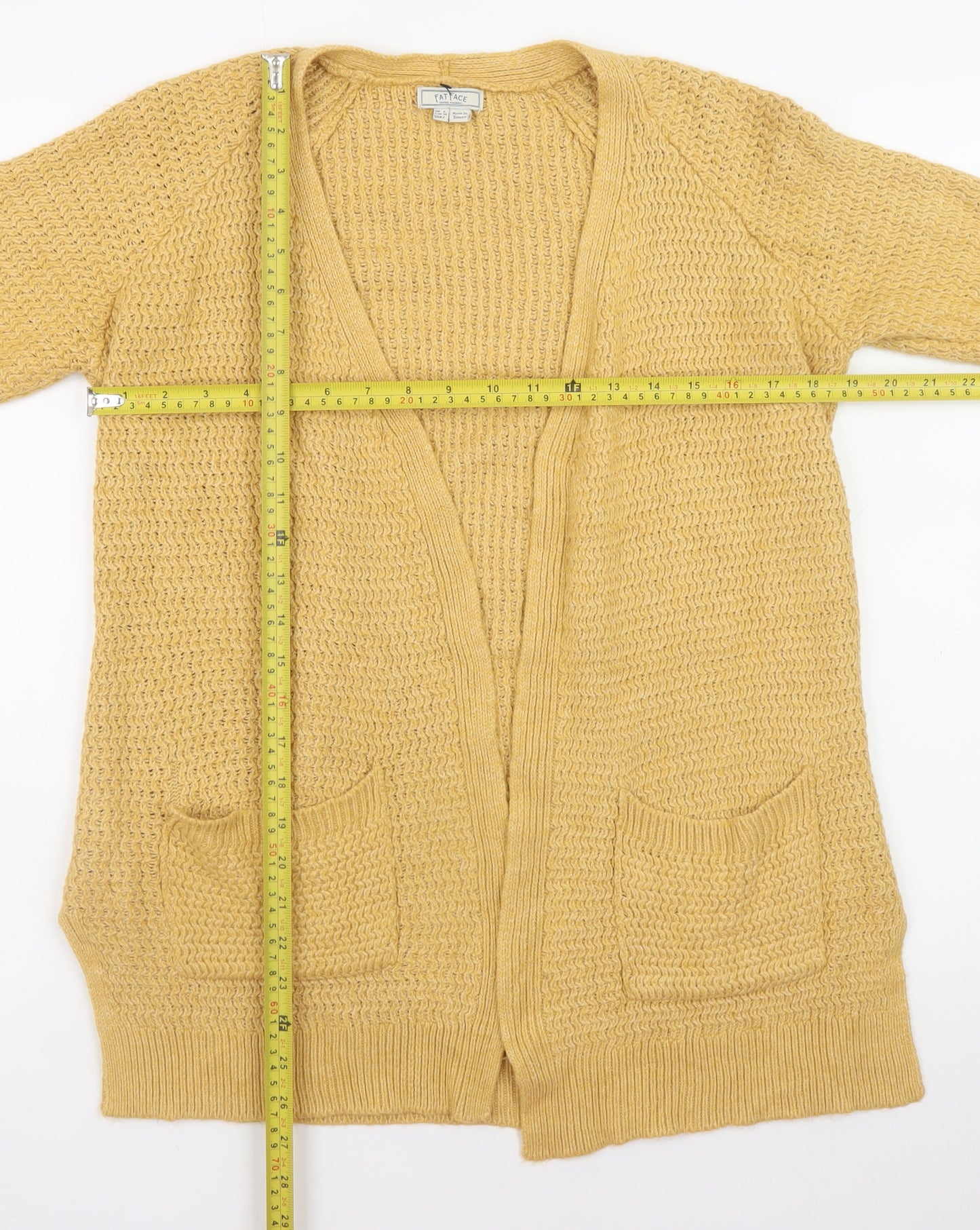 Fat Face Women Yellow Cotton Knit Long Cardigan Size 6