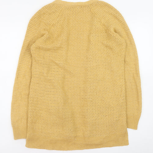 Fat Face Women Yellow Cotton Knit Long Cardigan Size 6