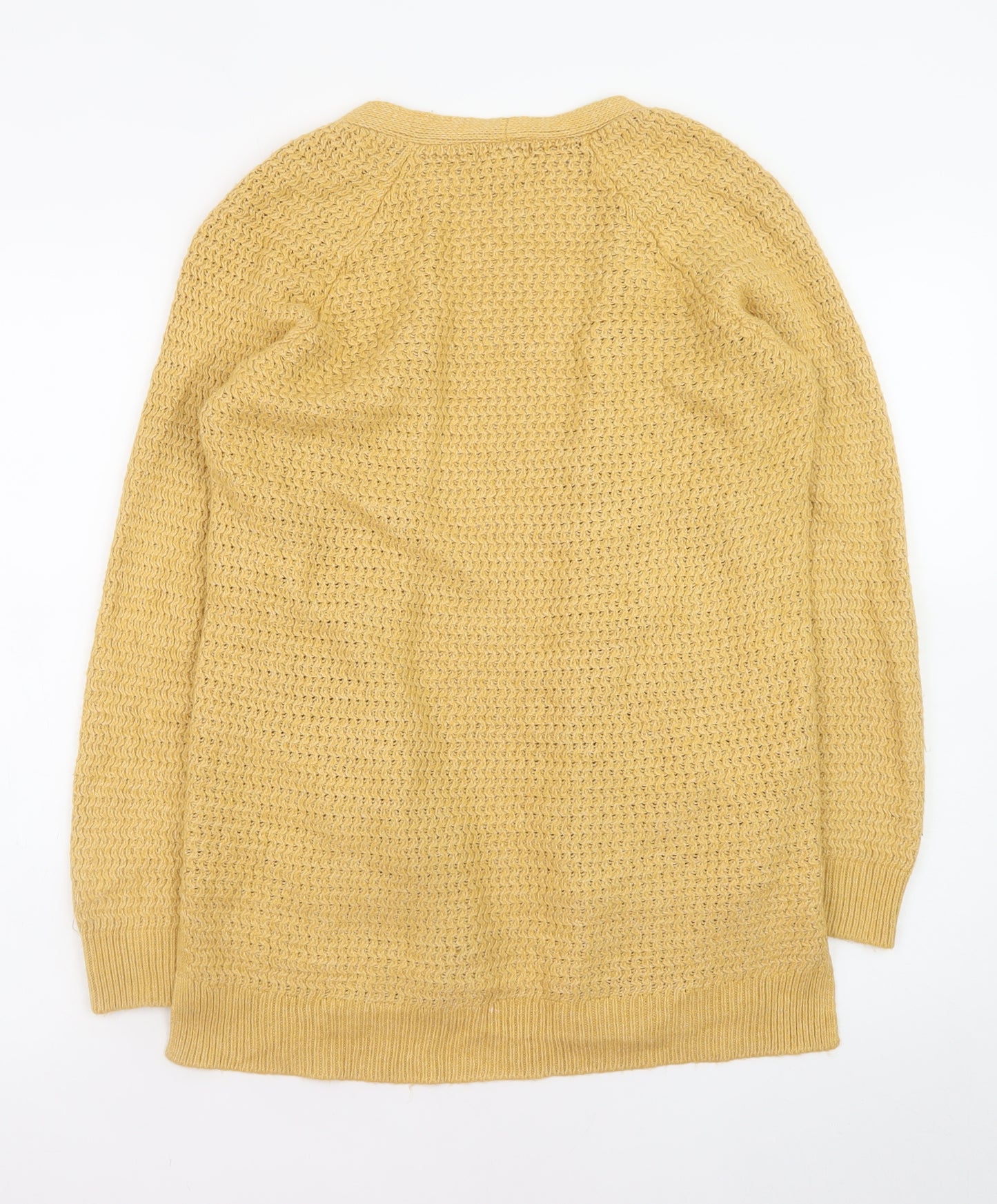 Fat Face Women Yellow Cotton Knit Long Cardigan Size 6