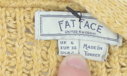Fat Face Women Yellow Cotton Knit Long Cardigan Size 6