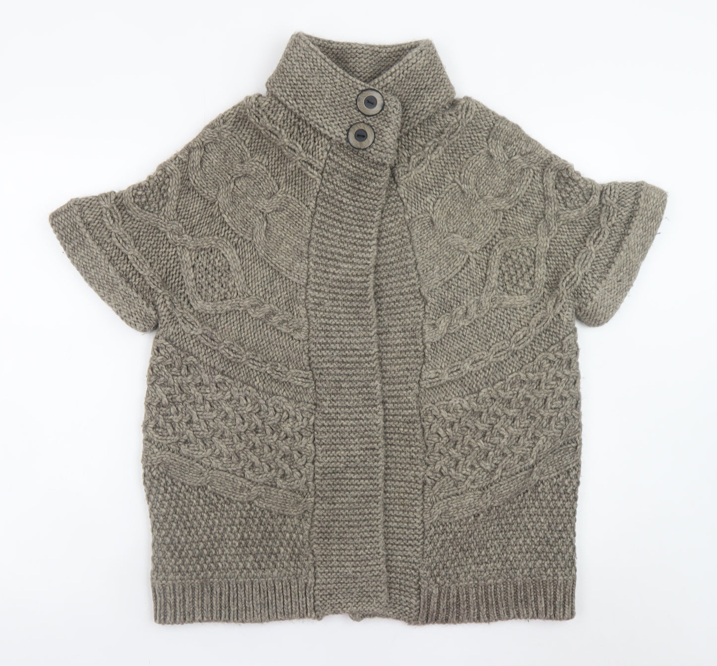 Marks and Spencer Women Beige Cable-Knit Short Sleeve Cardigan UK 14