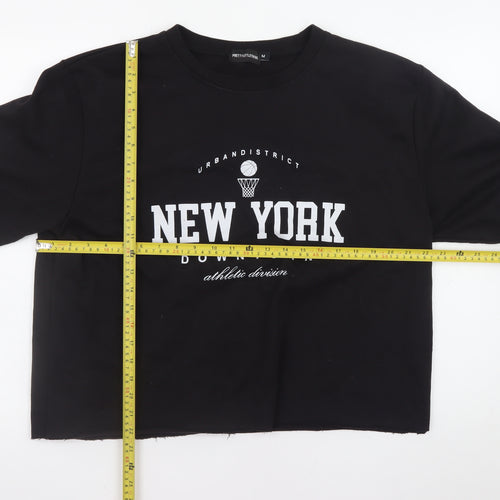 PrettyLittleThing Women’s Black Crop Sweatshirt Medium New York Print