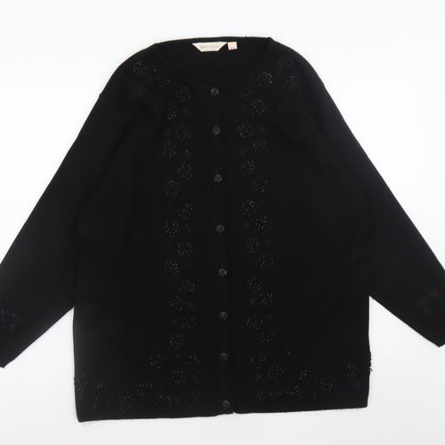 Bonmarché Women's Black Beaded Floral Knit Cardigan M