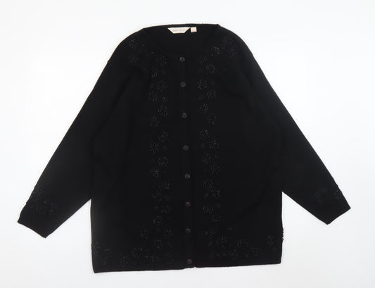Bonmarché Women's Black Beaded Floral Knit Cardigan M