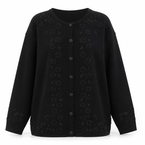 Bonmarché Women's Black Beaded Floral Knit Cardigan M