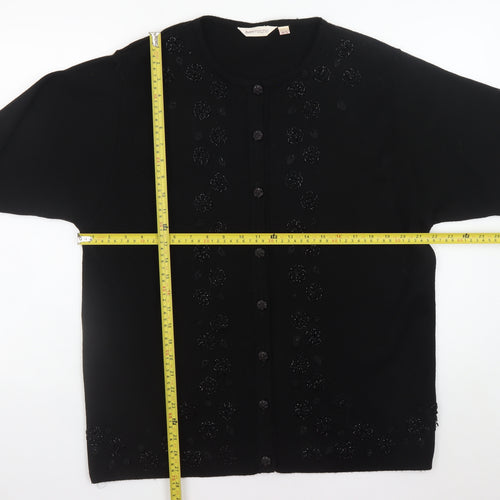 Bonmarché Women's Black Beaded Floral Knit Cardigan M
