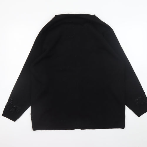 Bonmarché Women's Black Beaded Floral Knit Cardigan M