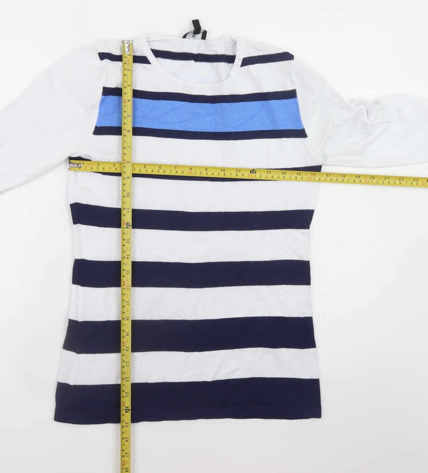 Marble Womens Blue Striped Crew Neck Long Sleeve Jumper Size 10