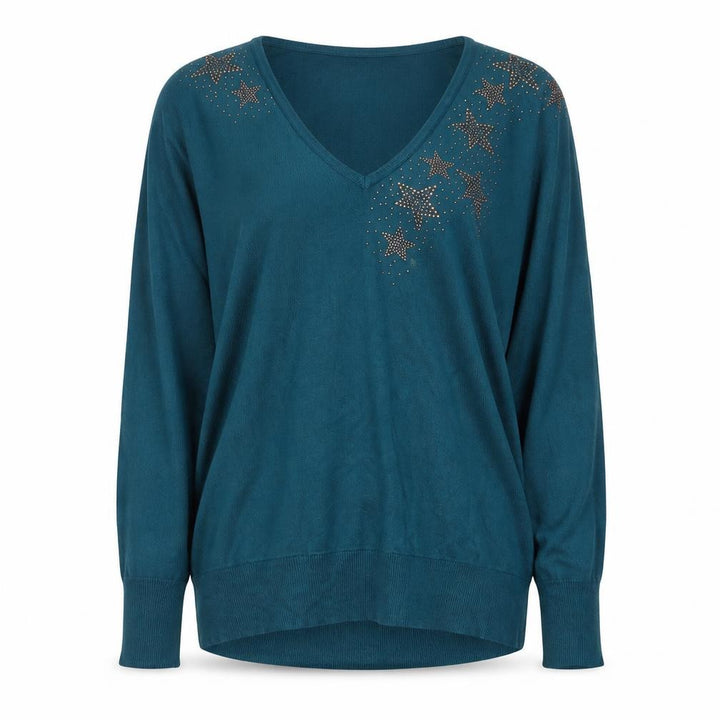 Monsoon Women's Green V-Neck Star Jumper Size S Long Sleeve
